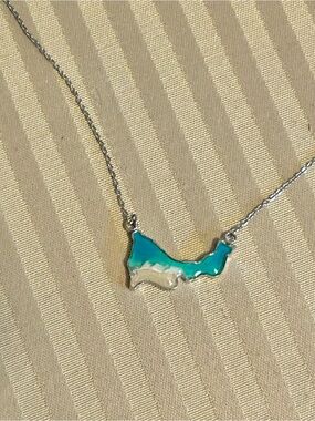 Silver Teal & Sand Beach Wave Necklace
